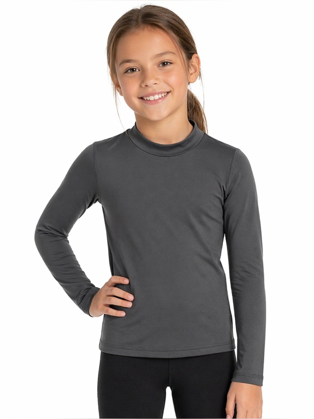 Cat & Jack Girls Gray Long Sleeve Mock Neck Active Top Size 8